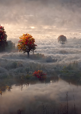 Rolgordijn verduisterend Bomen in de mist
