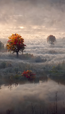 Rolgordijn verduisterend Bomen in de mist