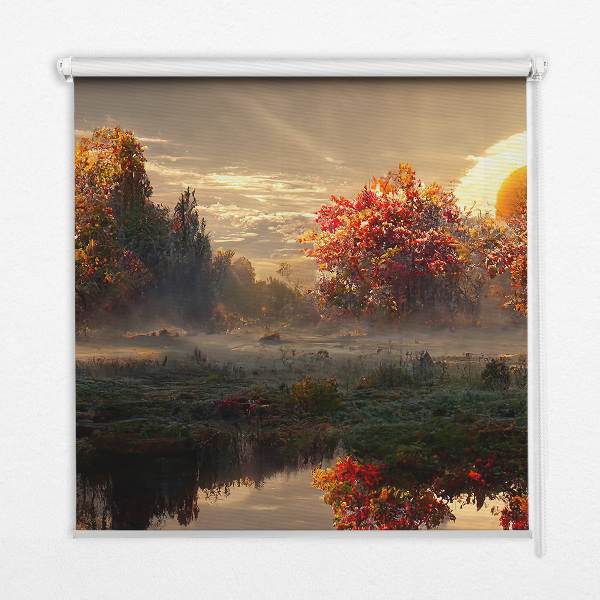Rolgordijn voor het raam Zonsondergang achter de bomen