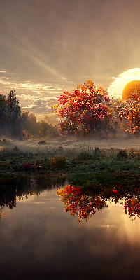 Rolgordijn voor het raam Zonsondergang achter de bomen