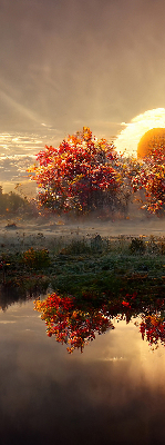 Rolgordijn voor het raam Zonsondergang achter de bomen