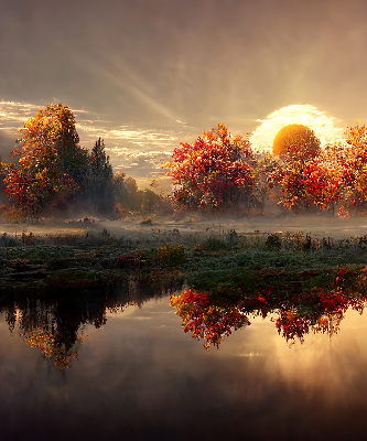 Rolgordijn voor het raam Zonsondergang achter de bomen