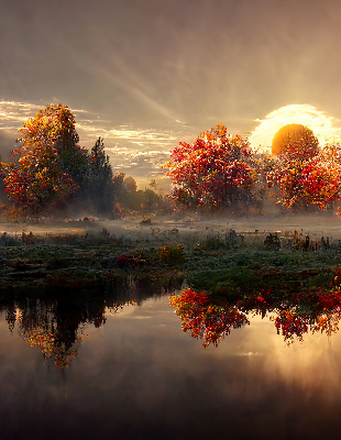 Rolgordijn voor het raam Zonsondergang achter de bomen