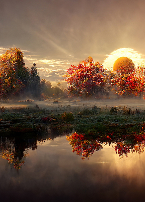 Rolgordijn voor het raam Zonsondergang achter de bomen