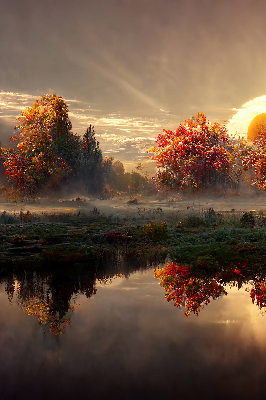 Rolgordijn voor het raam Zonsondergang achter de bomen