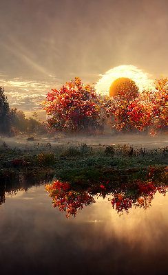 Rolgordijn voor het raam Zonsondergang achter de bomen