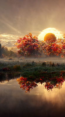 Rolgordijn voor het raam Zonsondergang achter de bomen