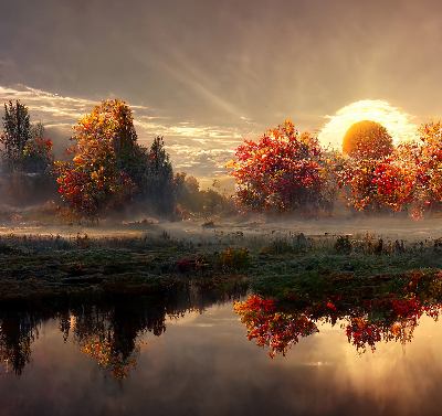Rolgordijn voor het raam Zonsondergang achter de bomen