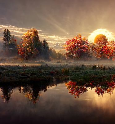 Rolgordijn voor het raam Zonsondergang achter de bomen