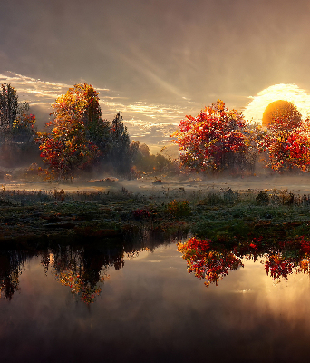 Rolgordijn voor het raam Zonsondergang achter de bomen
