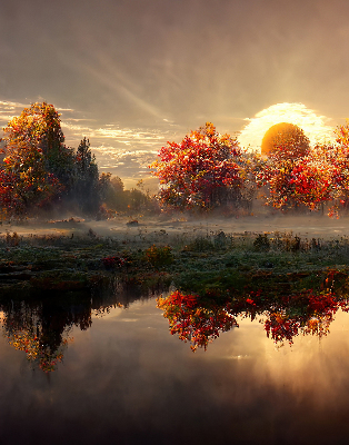 Rolgordijn voor het raam Zonsondergang achter de bomen