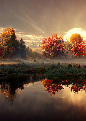 Rolgordijn voor het raam Zonsondergang achter de bomen