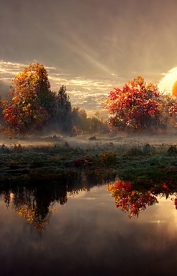 Rolgordijn voor het raam Zonsondergang achter de bomen