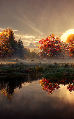 Rolgordijn voor het raam Zonsondergang achter de bomen