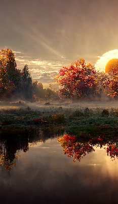 Rolgordijn voor het raam Zonsondergang achter de bomen