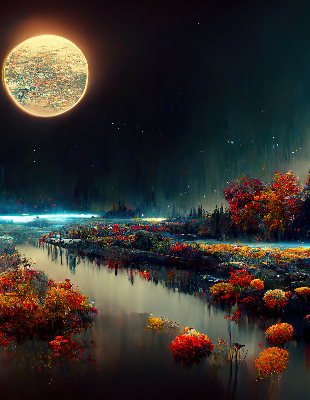 Rolgordijn verduisterend Rivier in het maanlicht