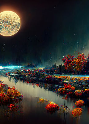 Rolgordijn verduisterend Rivier in het maanlicht