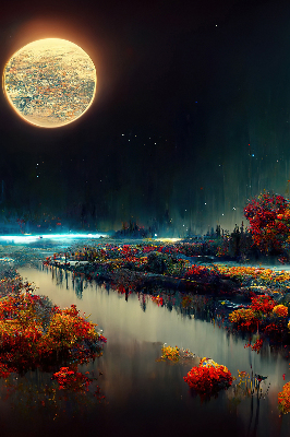 Rolgordijn verduisterend Rivier in het maanlicht