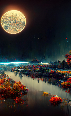 Rolgordijn verduisterend Rivier in het maanlicht