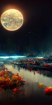 Rolgordijn verduisterend Rivier in het maanlicht