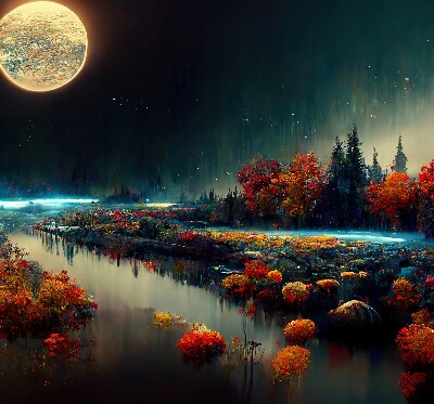 Rolgordijn verduisterend Rivier in het maanlicht