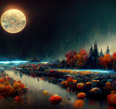 Rolgordijn verduisterend Rivier in het maanlicht