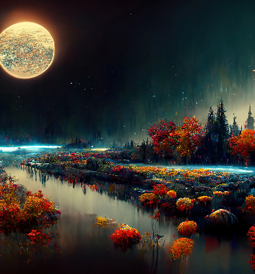 Rolgordijn verduisterend Rivier in het maanlicht