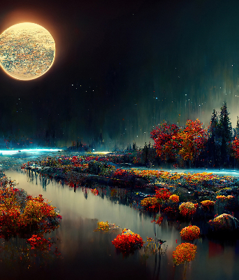 Rolgordijn verduisterend Rivier in het maanlicht