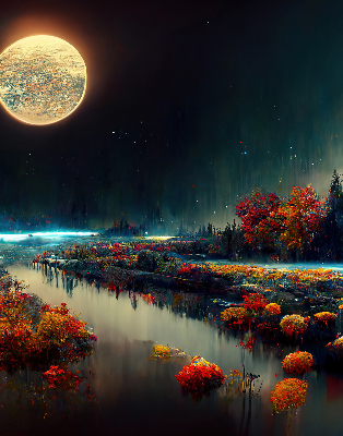 Rolgordijn verduisterend Rivier in het maanlicht