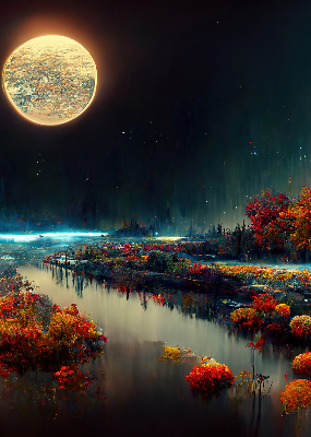 Rolgordijn verduisterend Rivier in het maanlicht