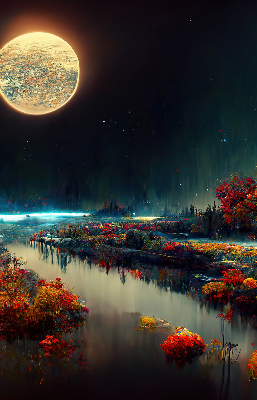 Rolgordijn verduisterend Rivier in het maanlicht