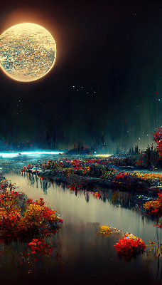 Rolgordijn verduisterend Rivier in het maanlicht