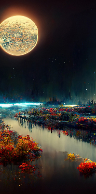 Rolgordijn verduisterend Rivier in het maanlicht