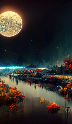 Rolgordijn verduisterend Rivier in het maanlicht