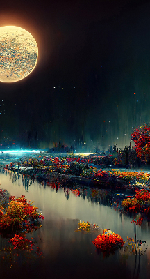 Rolgordijn verduisterend Rivier in het maanlicht