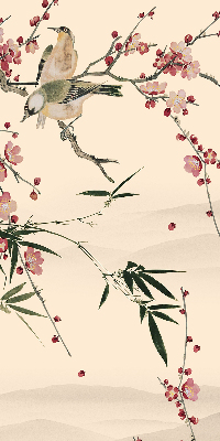 Rolgordijn verduisterend Kersenbloesem en vogel