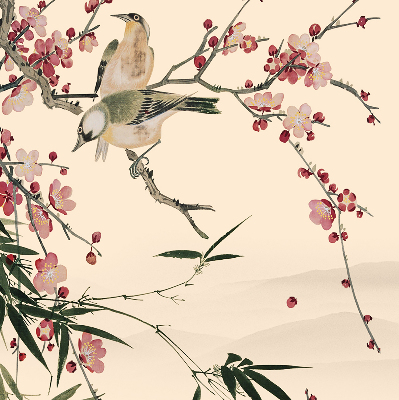 Rolgordijn verduisterend Kersenbloesem en vogel