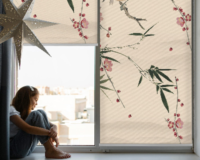 Rolgordijn verduisterend Kersenbloesem en vogel