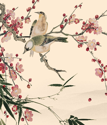 Rolgordijn verduisterend Kersenbloesem en vogel