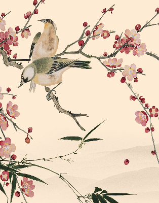 Rolgordijn verduisterend Kersenbloesem en vogel