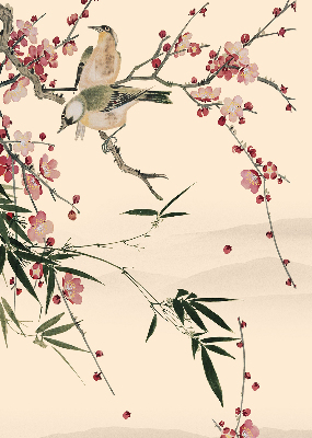 Rolgordijn verduisterend Kersenbloesem en vogel