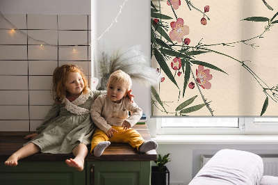 Rolgordijn verduisterend Kersenbloesem en vogel