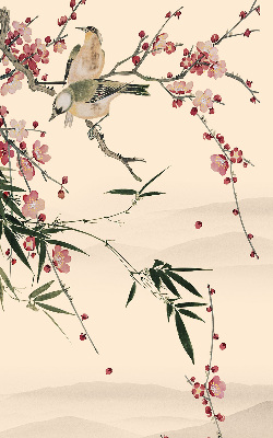 Rolgordijn verduisterend Kersenbloesem en vogel