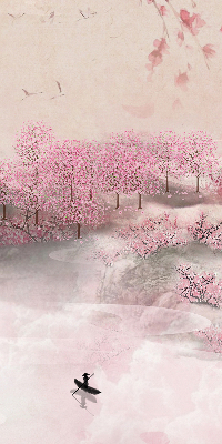 Rolgordijn voor het raam Kersenbloesemtuin