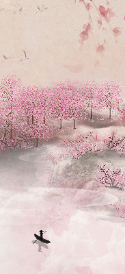 Rolgordijn voor het raam Kersenbloesemtuin