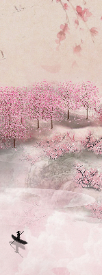 Rolgordijn voor het raam Kersenbloesemtuin