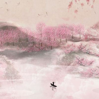 Rolgordijn voor het raam Kersenbloesemtuin