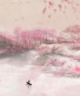 Rolgordijn voor het raam Kersenbloesemtuin