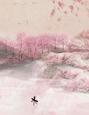 Rolgordijn voor het raam Kersenbloesemtuin