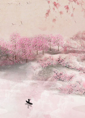 Rolgordijn voor het raam Kersenbloesemtuin